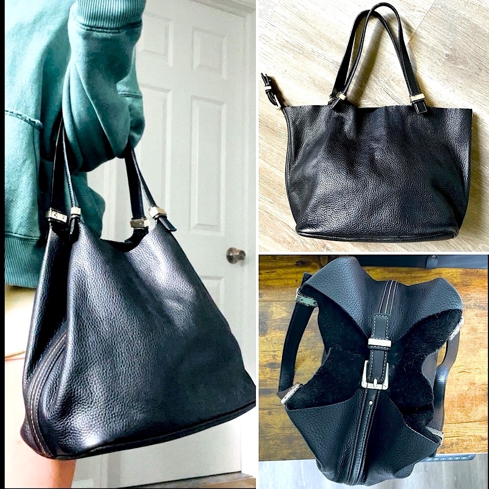 MICHAEL KORS✨Black Pebbled Leather “Colgate” Exposed Suede Shoulder Bag